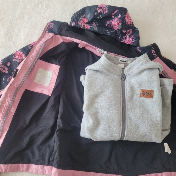 Deux par Deux Pink Floral Jacket Removable Fleece Lining 2 In 1 Coat Size 12 - Picture 7 of 9